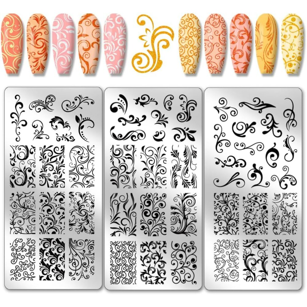 Nail Stamping Plate - 3pcs Swirl Pattern Nail Art Templates