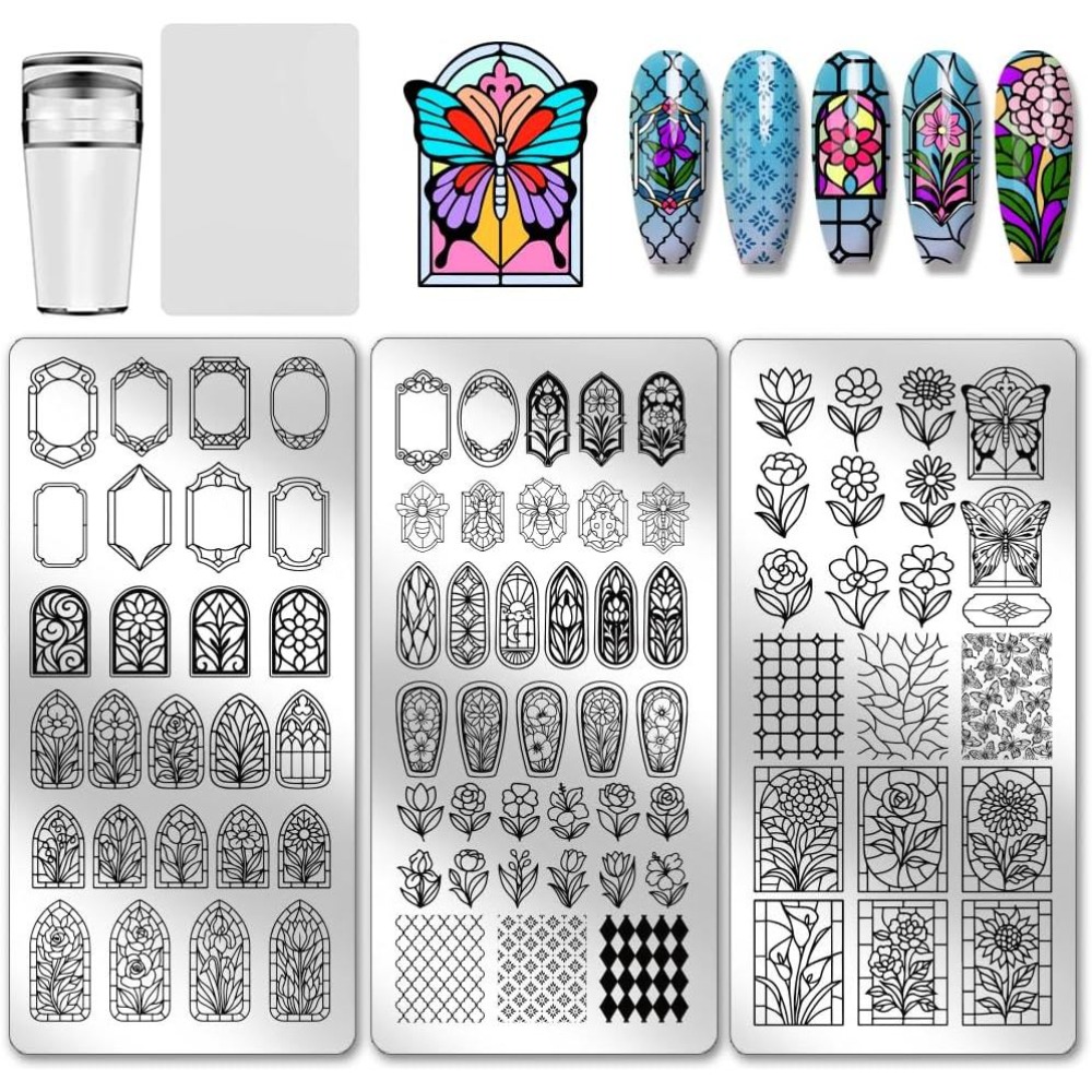 Nail Stamping Plate - 3pcs Flower Window Nail Stamping Plates