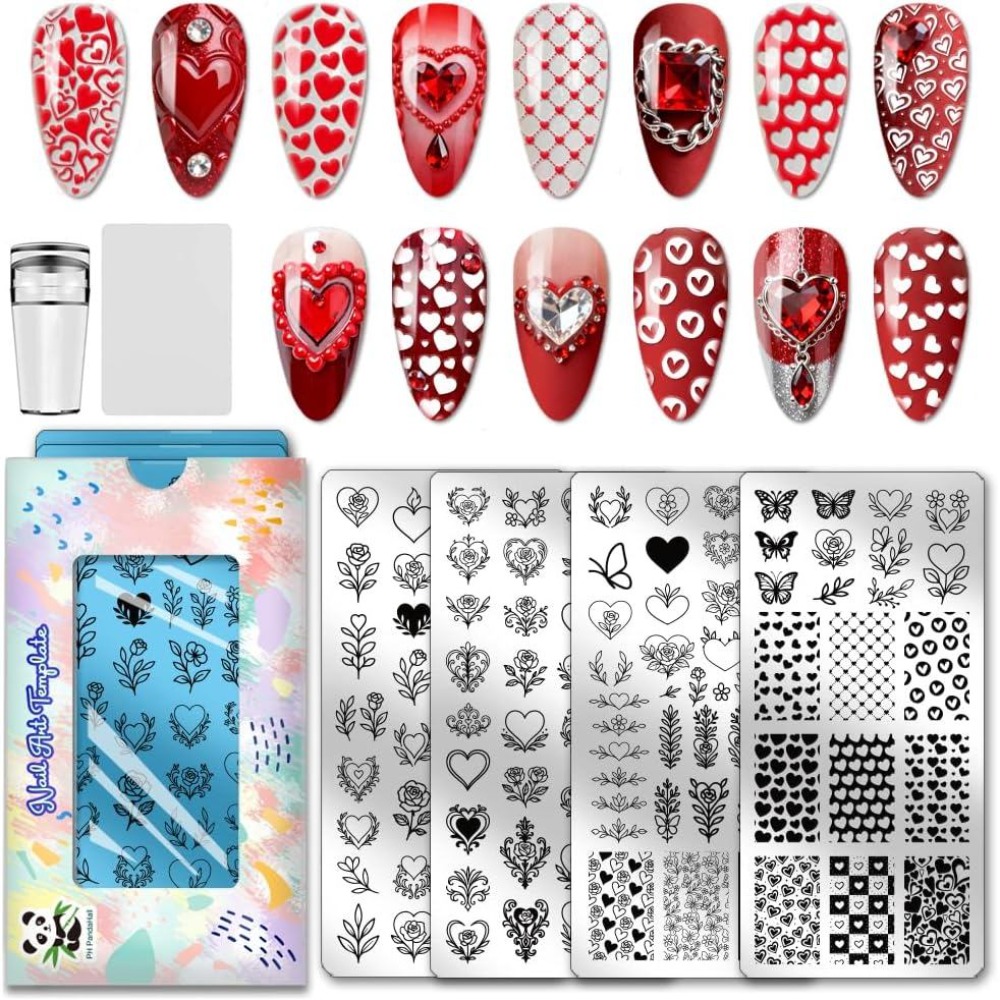 Nail Stamping Plate - 4pcs Heart Nail Stamping Plate Love