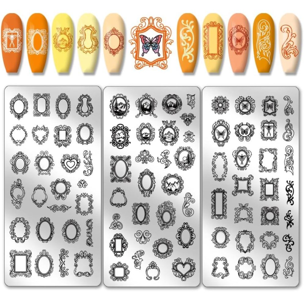 3pcs Vintage Picture Frame Nai - Nail Stamping Plate review and price
