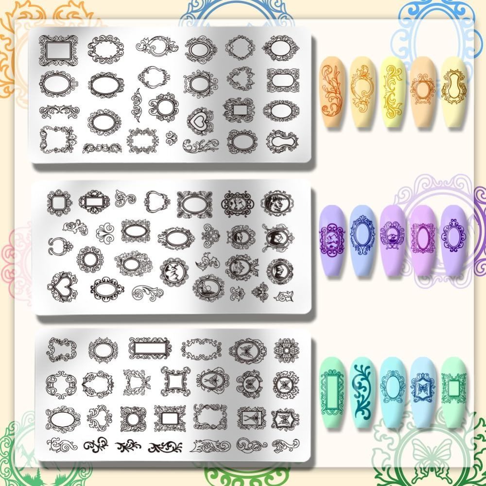 3pcs Vintage Picture Frame Nai - Nail Stamping Plate review and price