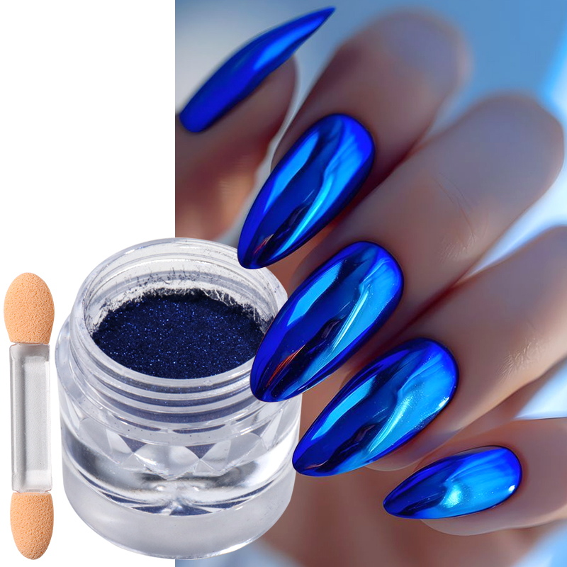 Royal Blue Chrome Mirror Nail  - Nail Art Queen review and price